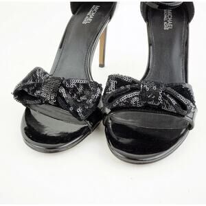 Michael Kors Black Patent Bow Stiletto Heels Ankle Strap Women’s Size 9 PROM
